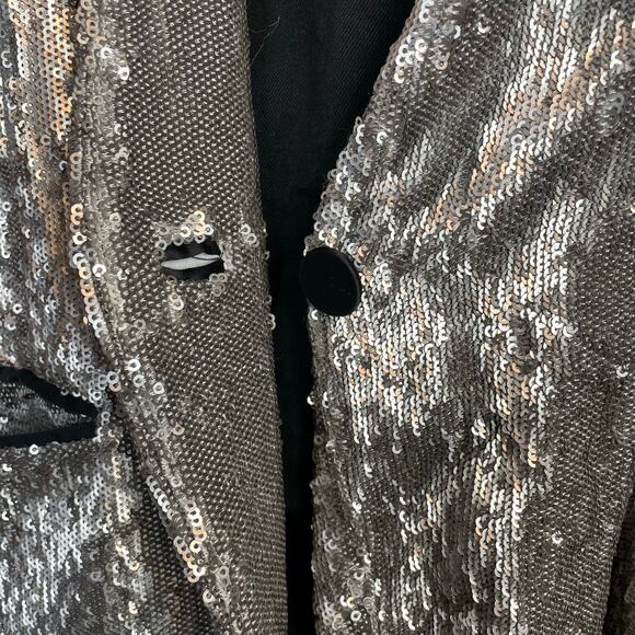 All Saints AllSaints Leigh Silver Sequin Tuxedo Blazer Jacket womens 6 - Picture 10 of 17